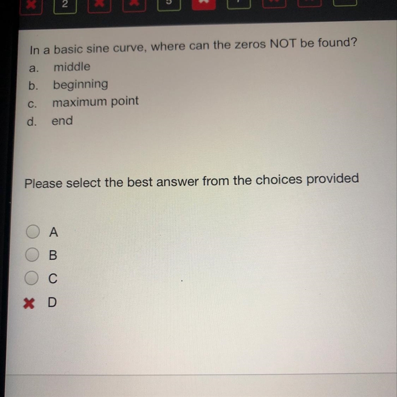 In a basic sine curve, where can the zeros NOT be found?-example-1