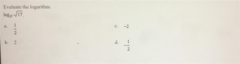 Evaluate the logarithm log 17 square root 17 (Picture provided)-example-1