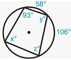 A quadrilateral is inscribed in a circle. Find the measure of each of the angles of-example-1