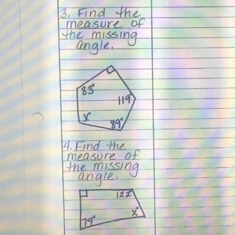 Find the measure of the missing angle. (Please help me) with work-example-1