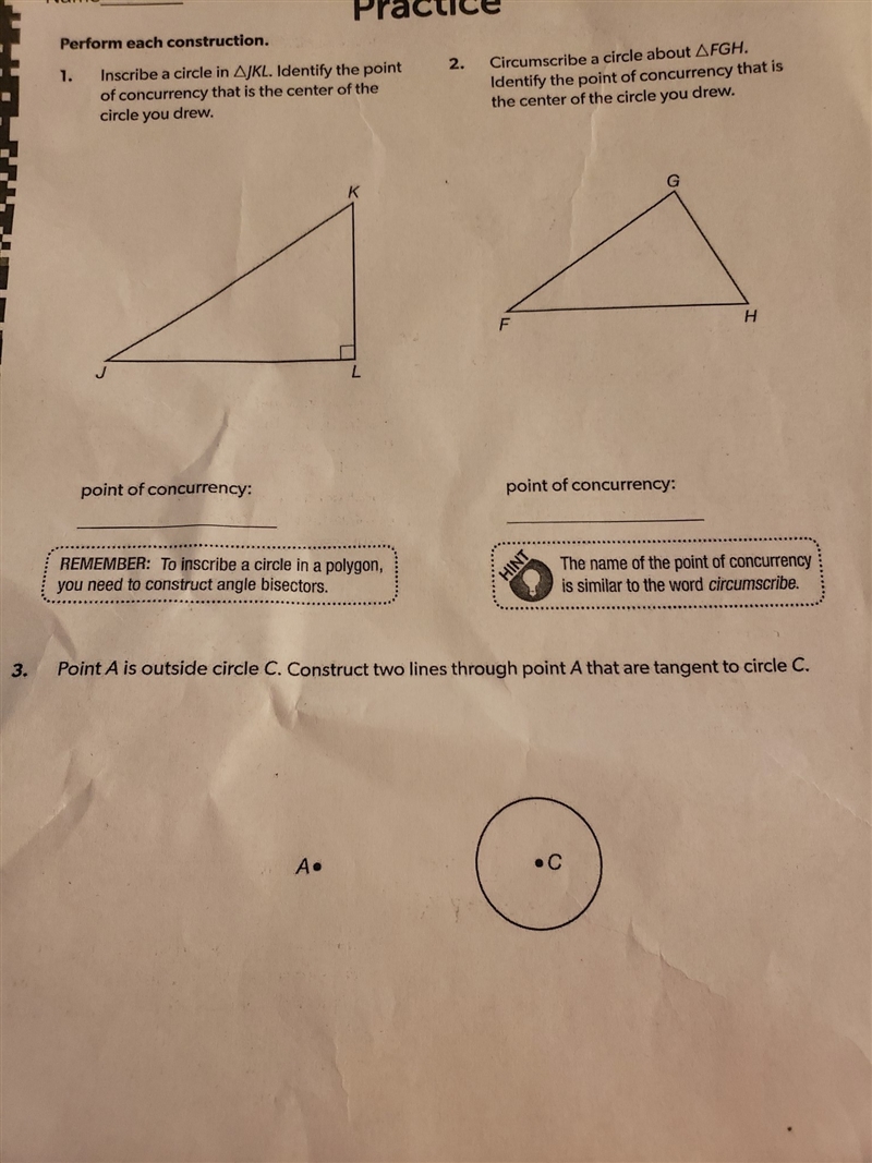 Geometry help. Inscribing circle help and constructing lines.-example-1