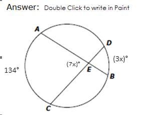 In the diagram shown, chords AB and CD intersect at E. The measure of (AC) ̂ is 134°, the-example-1