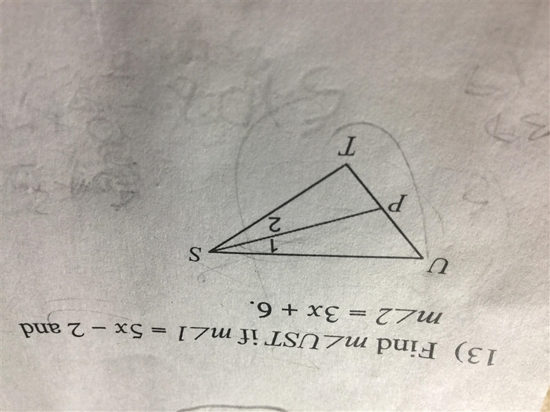 The problem is in the photo. I need to find the angle measure of UST if angle 1 is-example-1