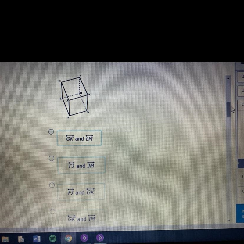 In the rectangular prism shown below, which lines are intersecting?-example-1