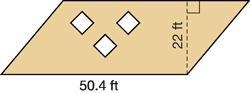 A patio deck in the shape of a parallelogram has three square cutouts for trees to-example-1