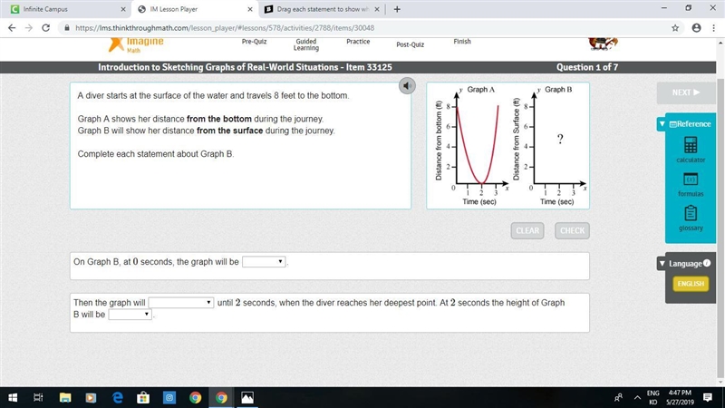 A diver starts at the surface of the water and travels 8 feet to the bottom. Graph-example-1