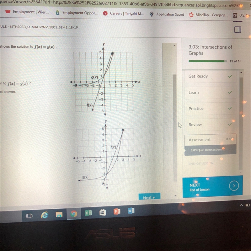 Use the graph that shows the solution to F(x) = G(x) F(x) = 7/3x-3 G(x) =2^x - 4 What-example-1