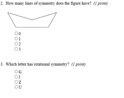 How many lines of symmetry does the figure have? Which letter has rotational symmetry-example-1