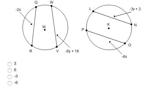 Circles M and K are congruent, QR is congruent to LN and OP is congruent to VW. Find-example-1