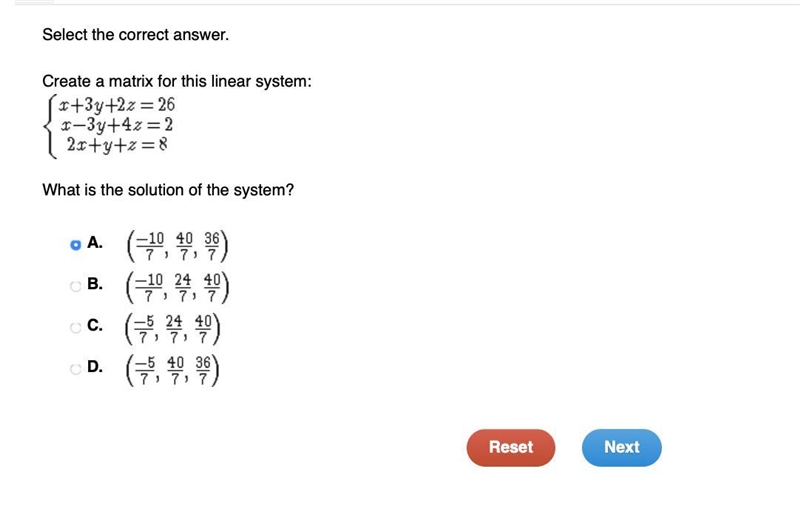 HELP ME!!! Create a matrix for this linear system: What is the solution of the system-example-1