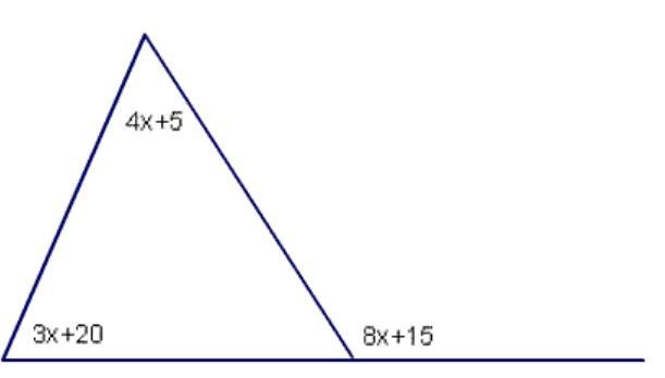 Calculate the value of the exterior angle A. 10 B. 95 C. 3.57 D. 1.4 Thank you!-example-1