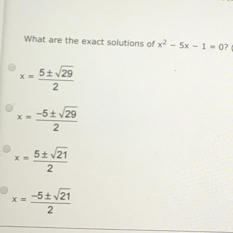 Exact solutions. X^2-5x-1=0-example-1