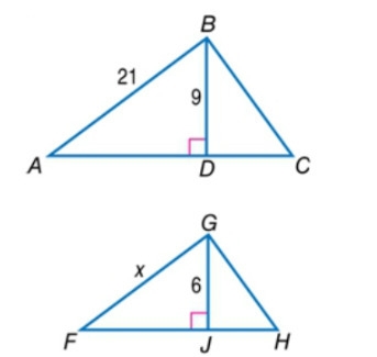 In the figure, △ A B C ∼△ F G H . Find the value of x.-example-1