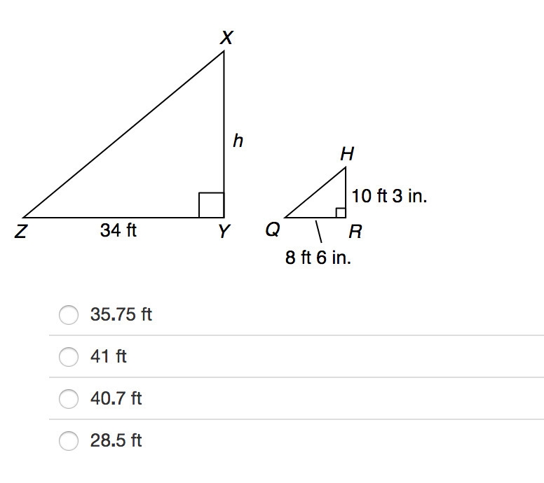 A tree is 10 ft 3 in. tall. To find the height of a tower, the shadow of the tree-example-1