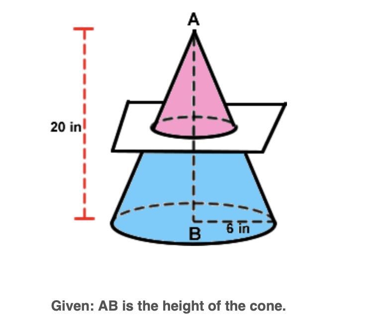 A plane, parallel to the base of a cone slices through the cone at the midpoint between-example-1