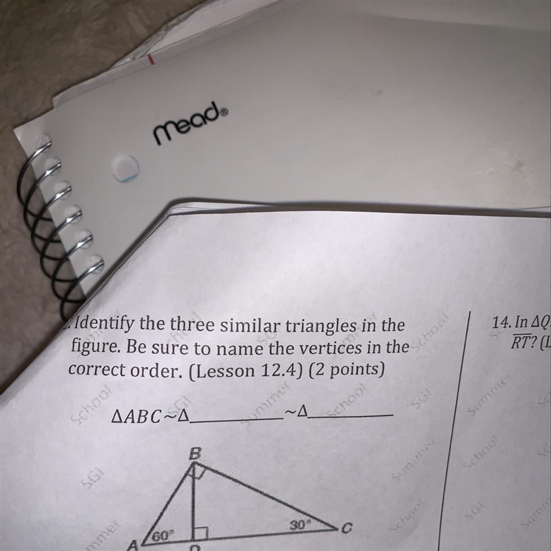 Identify the three similar triangles in the figure we should to name the verticals-example-1