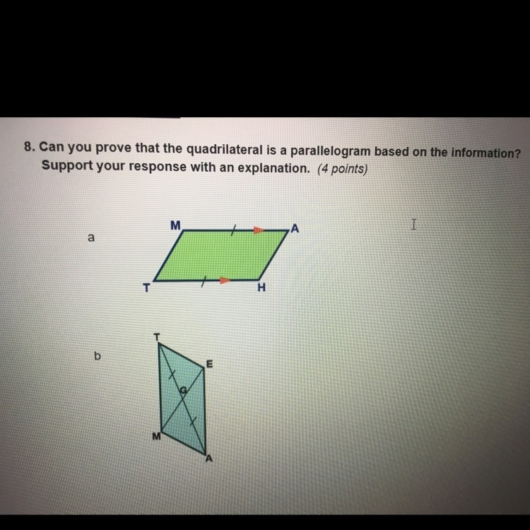 Can you prove that the quadrilateral is a parallelogram based on the information? Support-example-1