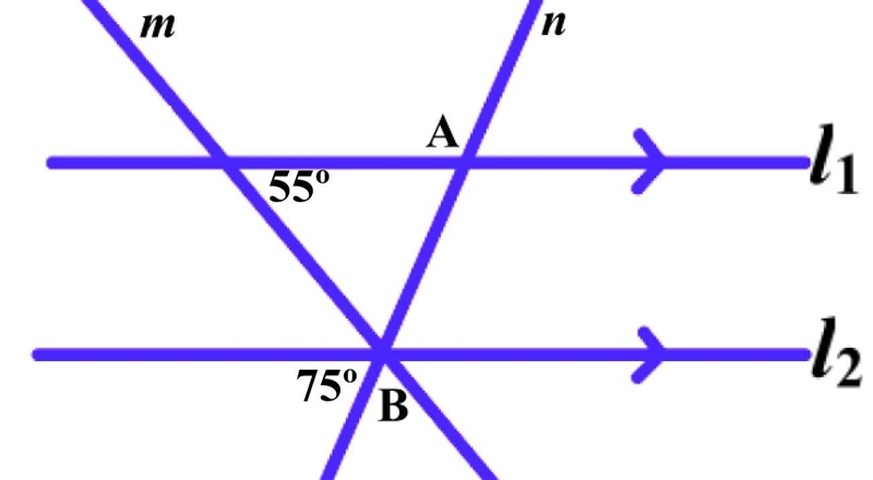 Question 8 options: Below, l1∥l2, with transversal lines m and n. Find the values-example-1