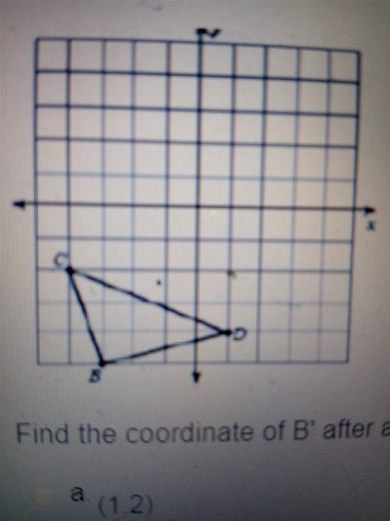 Please help me. Find the coordinate of B' after a 180° rotation of the triangle about-example-1