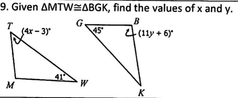 Need help finding the value of x and y-example-1