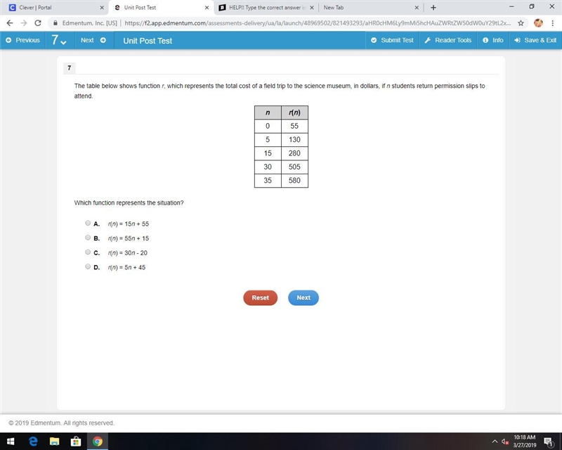 The table below shows function r, which represents the total cost of a field trip-example-1