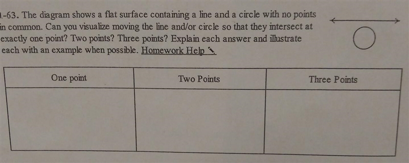 The diagram shows a flat surface containing in line in a circle with no point in common-example-1