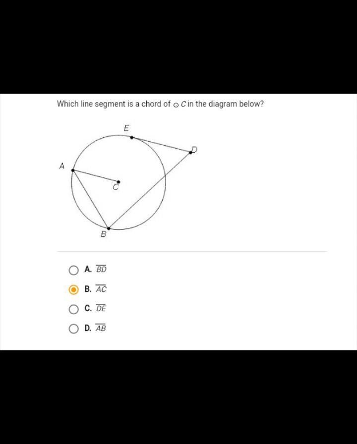 Which line segment is a chord of C in the diagram below? ​-example-1