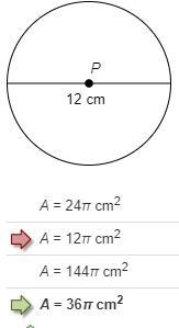 Identify the area of ⊙P in terms of π. Please give a step-by-step explanation..-example-1