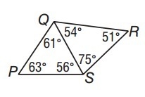 Determine the shortest segment in △ PQS and △ QRS. Remember that a segment is named-example-1