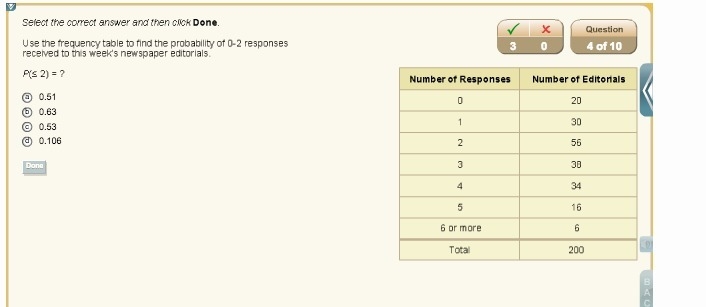 Use the frequency table to find the probability of 0-2 responses received to this-example-1