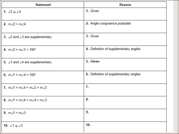 Plz Help 60 points!!!! Provide reasons for the proof. Given: ∠2 ≅ ∠4 and ∠2 and ∠3 are-example-1