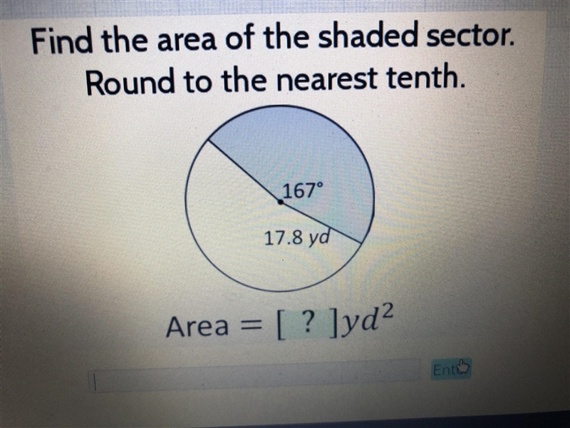 PLEAS HELP ME FIND THE AREA OF THE SHADED SECTOR-example-1