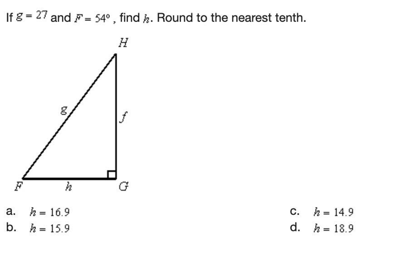 If g=27 and F=54º, find h. Round to the nearest tenth.-example-1