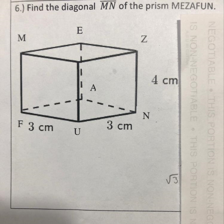 Find the diagonal MN of the prism MEZAFUN-example-1