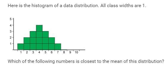 Which of the following numbers is closest to the mean of this distribution? A. 5 B-example-1