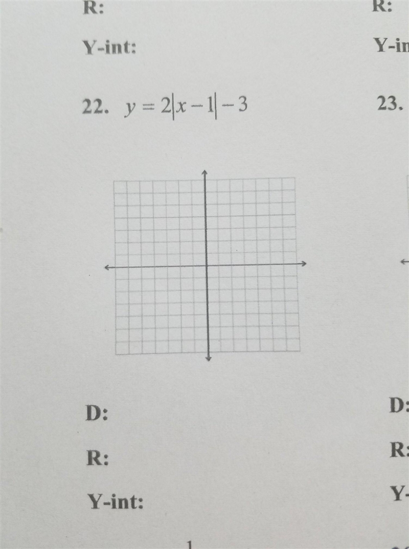 Graph each absolute value function. State the domain, range, and y-intercept.-example-1