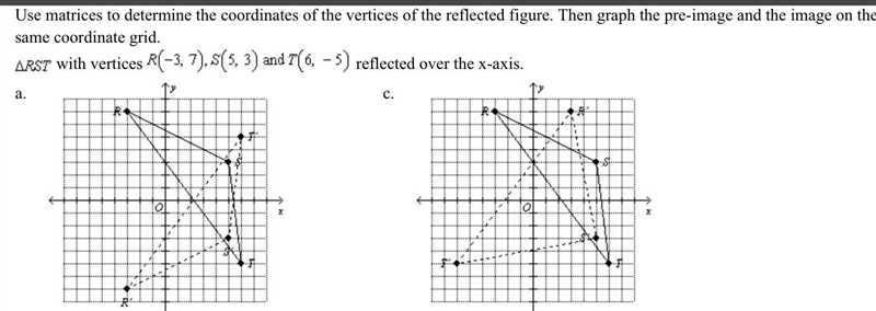 Use matrices to determine the coordinates of the vertices of the reflected figure-example-1