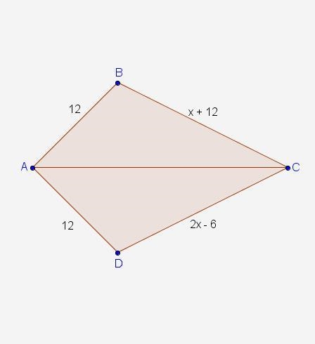 ΔABC is congruent to ΔADC by the SSS criterion. What is the value of x?-example-1