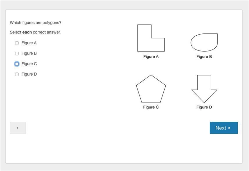 Question One: Which figures are polygons Question Two: The interior angles formed-example-1