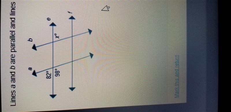 Lines a and b are parallel and lines e and f are parallel. What is the value of x-example-1