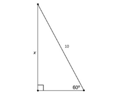 In a 30 degree - 60 degree - 90 degree right triangle find the value of x A.5 B. 20 c-example-1