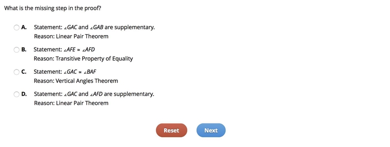 Select the correct answer. Given: BC || DE, and ∠GAC ≅ ∠AFD. ---------------------------------------------------------- What-example-2