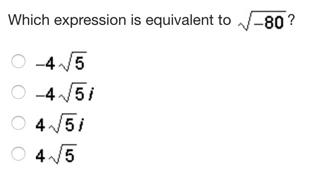 Which expression is equivalent to √ -80?-example-1