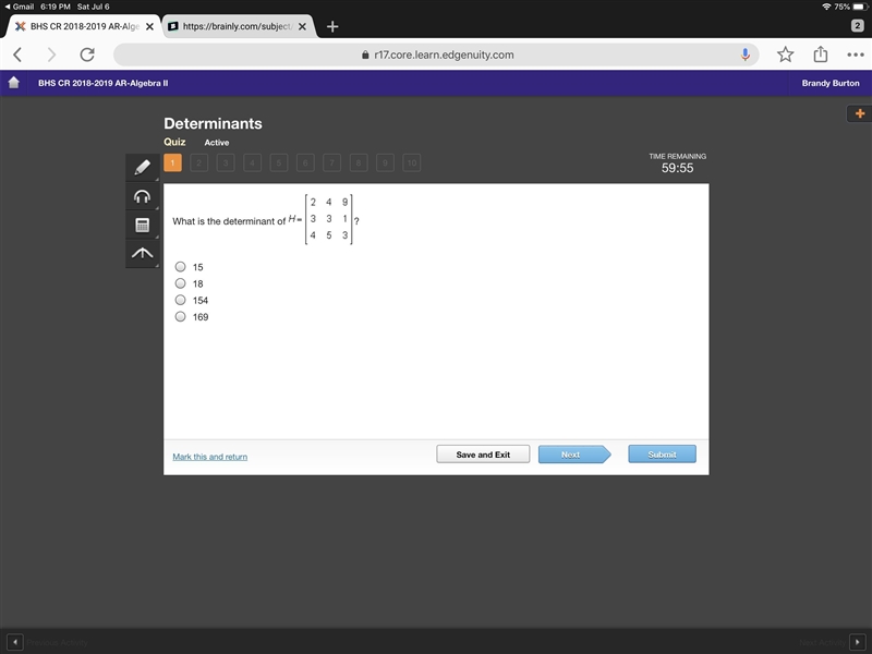 What is the determinant of 15 18 154-example-1