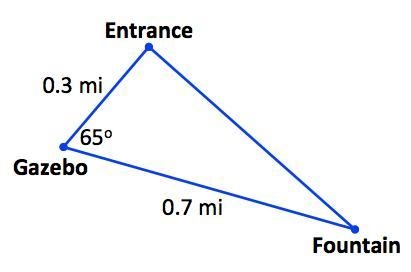 Hank is taking a walking tour of a park. The route he takes is shown on the map above-example-1