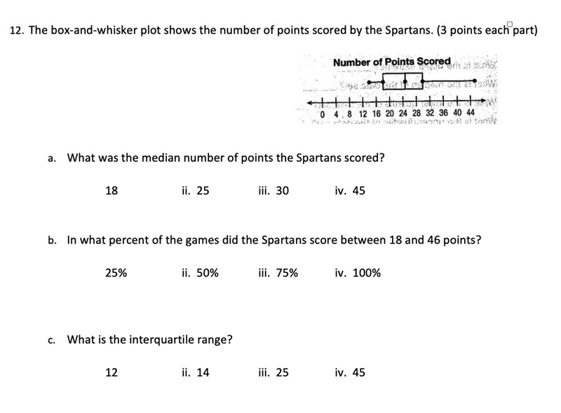 Answer quick please!!! The box-and-whisker plot shows the number of points scored-example-1