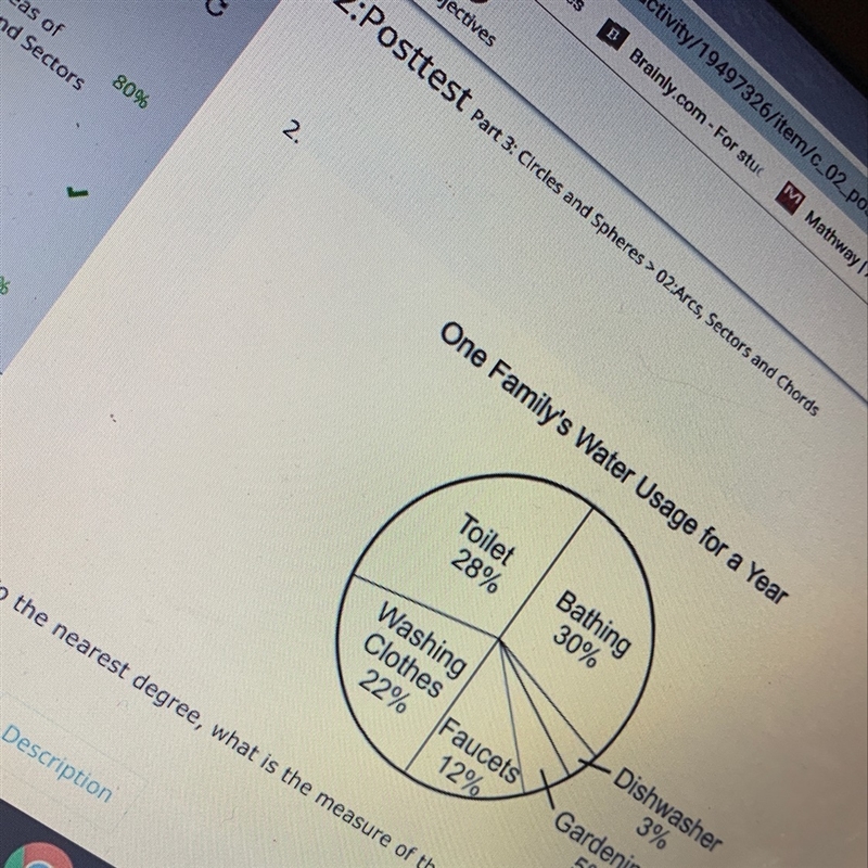 To the nearest degree what is the measure of the central angle for gardening? a 5° b-example-1