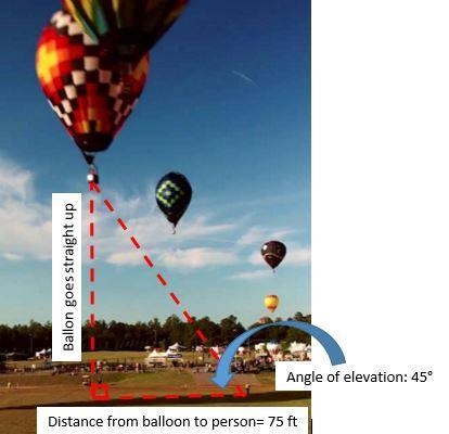 Person is 75 feet from a hot air balloon. The balloon goes straight up in the air-example-1