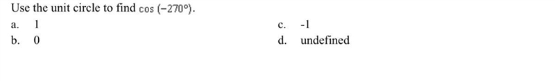 Use the unit circle to find cos (-270°)-example-1