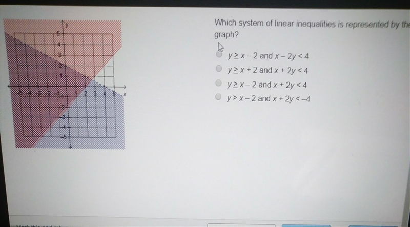 Which system of linear inequalities is represented by the graph-example-1